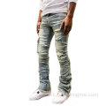 Custom Acid Wash Distressed Flare Stacked Jeans Pants